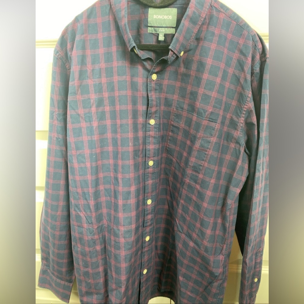 Bonobos Dress Shirt Plaid Slim Fit 100% Cotton Long Sleeve Mens XL Extra Large
